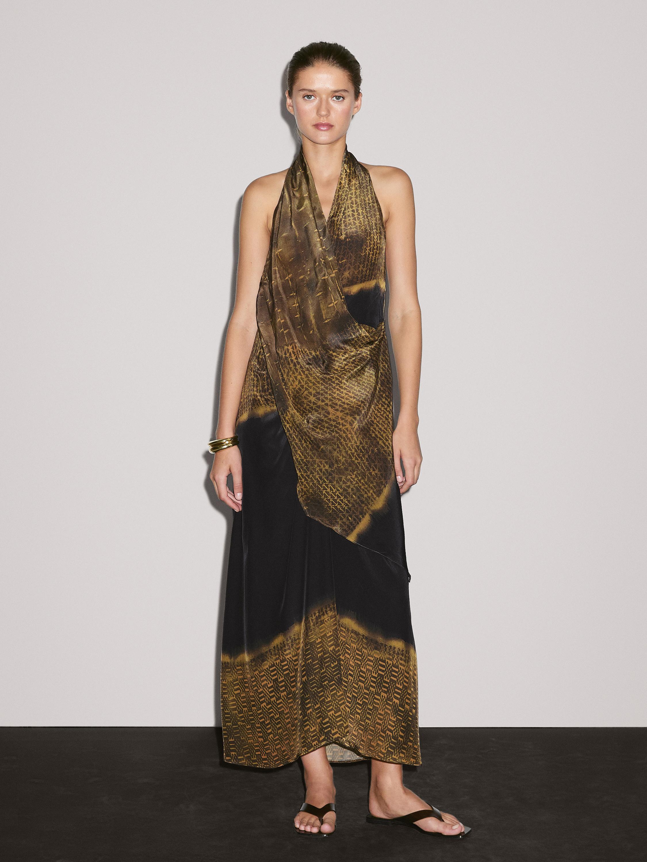 Robe midi imprimée à encolure américaine